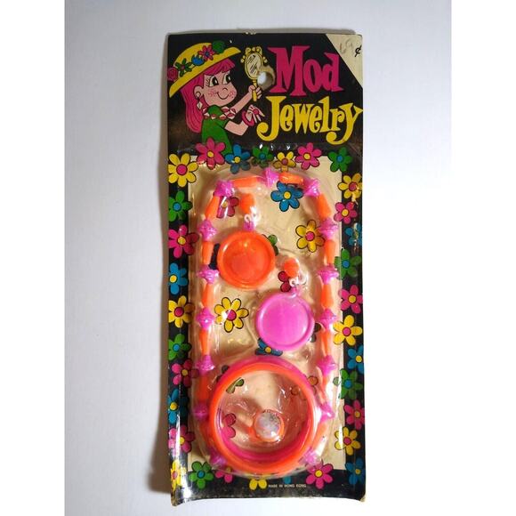 Mod Jewelry SEALED Retro Vintage Set Ear Rings Necklace Sealed Hong Kong 1970's - Picture 1 of 7